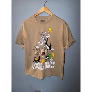 Looney Tunes Ginger Tan Graphic T-Shirt Mens Medium Bugs Bunny Taz Sylvester Tee